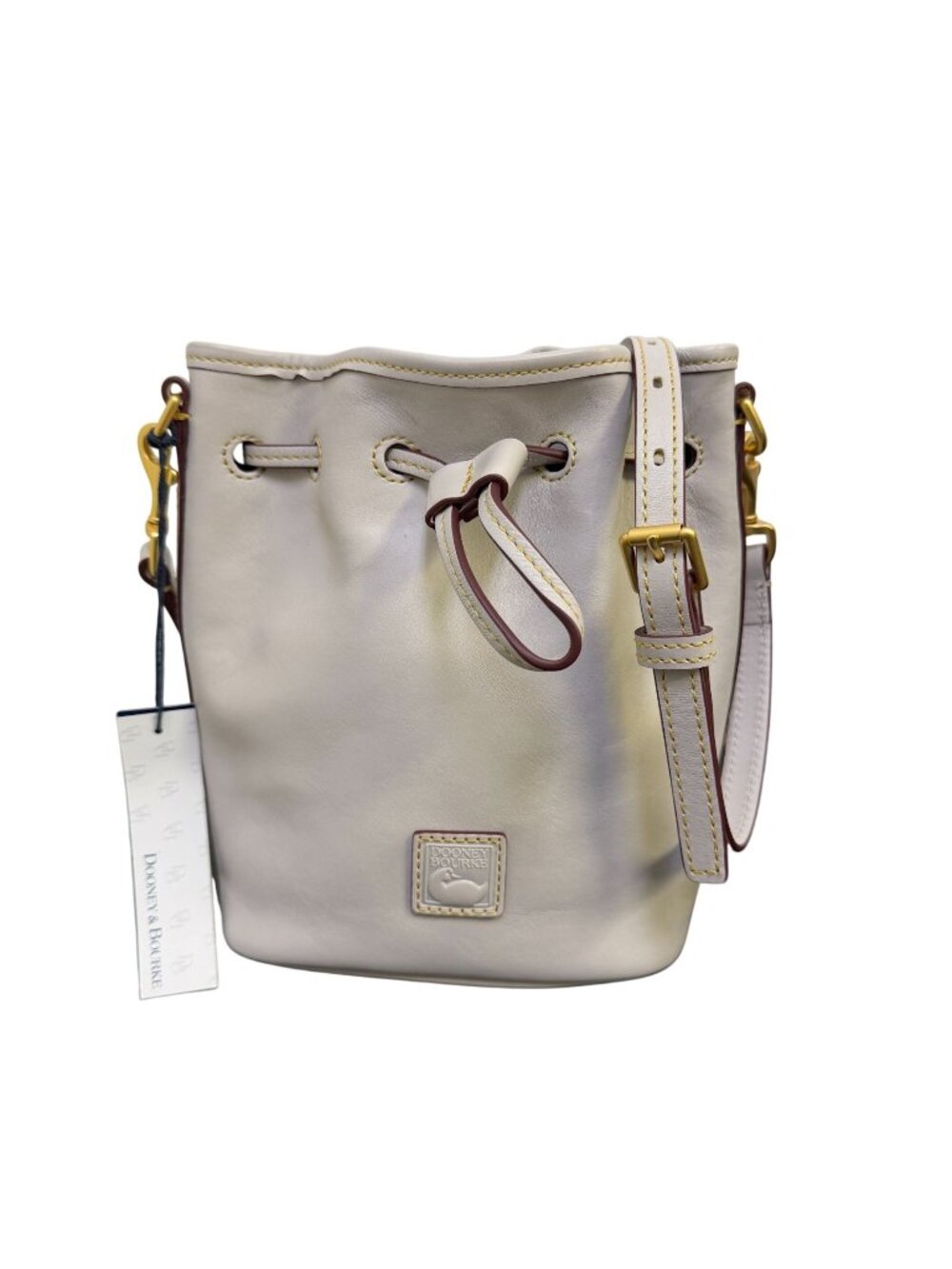 Dooney & Bourke Leather Drawstring Crossbody Bag Cream